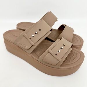 CROCS Women's Double-Band Platform Sandal in Taupe